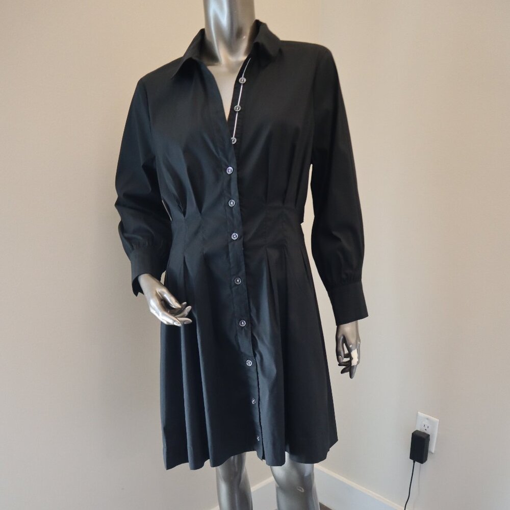 Veronica Beard Polina Black Dress Open Drape Back Cotton Shirt Dress Size 8 - Picture 6 of 9